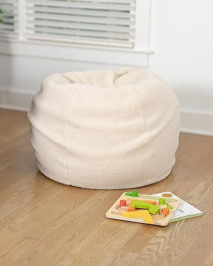 Flash Furniture Dillon Sherpa Bean Bag Chair, Classic Refillable Bean Bag Chair for Kids and Teens, Small, Natural - LeafyLoom