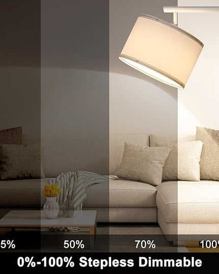 Boncoo Floor Lamp, Floor Lamps for Living Room with Adjustable Silk Shade, Stepless Modern Dimmable Floor Lamp, LED Standing Lamp for Bedroom Office Dorm Room, 9W Bulb Included-White - LeafyLoom