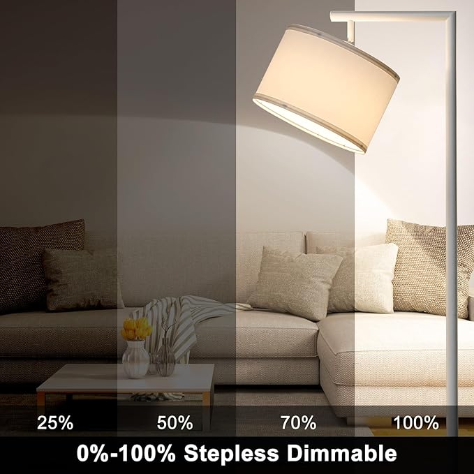 Boncoo Floor Lamp, Floor Lamps for Living Room with Adjustable Silk Shade, Stepless Modern Dimmable Floor Lamp, LED Standing Lamp for Bedroom Office Dorm Room, 9W Bulb Included-White - LeafyLoom
