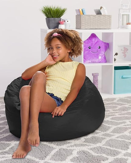 Posh Creations Structured Comfy Seat for Playrooms and Bedrooms, Large Bean Bag Chair, 100in Round Classic Bean Bag, Black - LeafyLoom