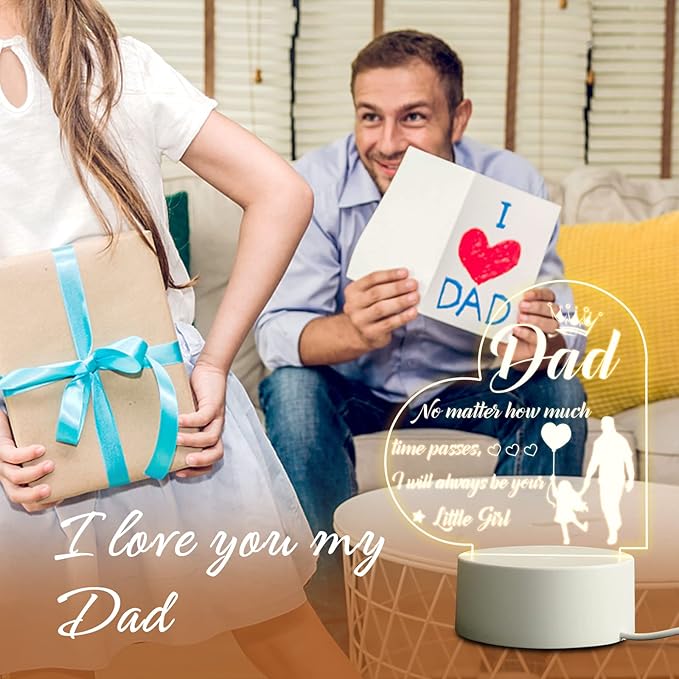 BeneCharm Fathers Day Night Light Gifts for Dad from Daughter and Son, Gifts for Dads Who Have Everything, Dad Birthday Gifts, Best Dad Ever Gifts- Engraved Night Light with Base - LeafyLoom