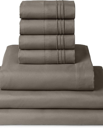 Mellanni Split King Sheets Set - 7 PC Iconic Collection Bedding Sheets & Pillowcases - Ultra Soft, Cooling Bed Sheets - Deep Pocket up to 16 inch - 7 PC (Split King, Dark Taupe w/Extra Pillow Cases) - LeafyLoom