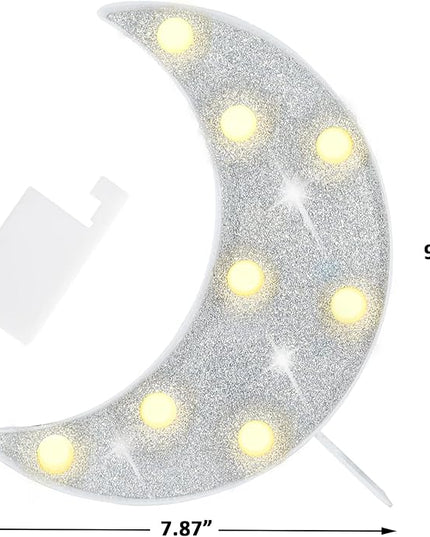 Moon Marquee Lights Ramadan Decoration, Glitter LED Lighted Moon Lamp Bedroom Decoration, Battery Operated Crescent Moon Night Light, Ramadan Mubarak Lights for Home Table Baby Shower Party Decor - LeafyLoom