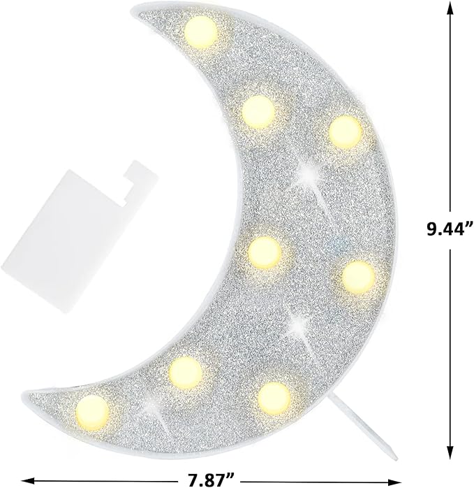 Moon Marquee Lights Ramadan Decoration, Glitter LED Lighted Moon Lamp Bedroom Decoration, Battery Operated Crescent Moon Night Light, Ramadan Mubarak Lights for Home Table Baby Shower Party Decor - LeafyLoom