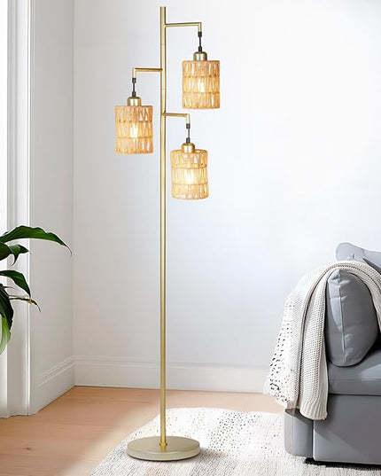 Farmhouse Floor Lamp, Industrial Style Tall Lamps, Boho Tree Standing Tall Lamp with Sturdy Modern Vintage Design for Living Room Bedroom Office Dining Room(Glod) - LeafyLoom