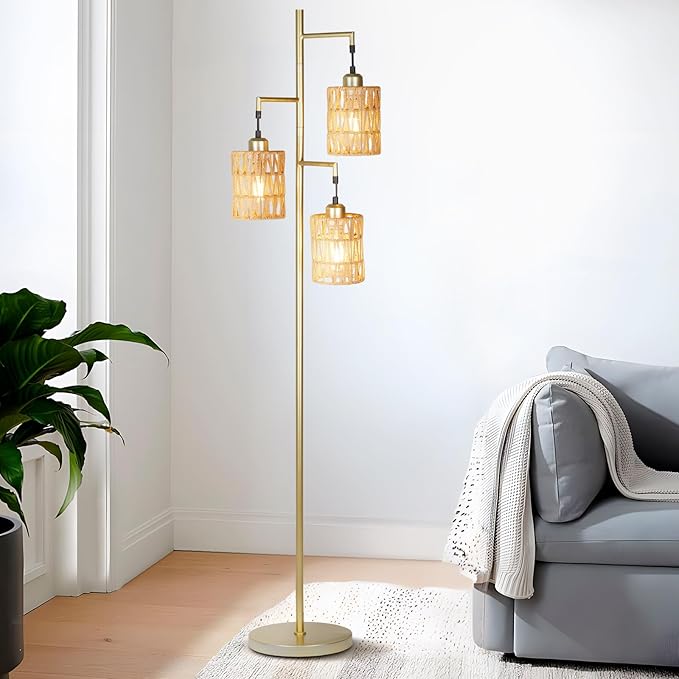 Farmhouse Floor Lamp, Industrial Style Tall Lamps, Boho Tree Standing Tall Lamp with Sturdy Modern Vintage Design for Living Room Bedroom Office Dining Room(Glod) - LeafyLoom