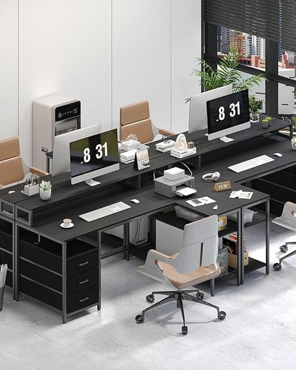 L Shaped Desk with 3 Drawer & 3 Open Shelf, Computer Desk with LED Lights & Power Outlets, Home Office Desk with Reversible Storage Shelves & Monitor Stand, Corner Desk for Small Space - LeafyLoom