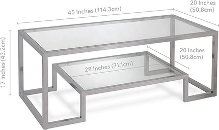 Henn&Hart 45" Wide Rectangular Coffee Table in Satin Nickel, Modern coffee tables for living room, studio apartment essentials - LeafyLoom