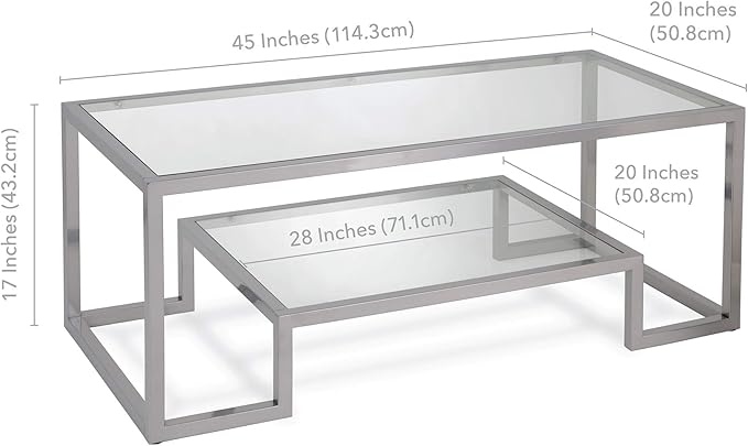 Henn&Hart 45" Wide Rectangular Coffee Table in Satin Nickel, Modern coffee tables for living room, studio apartment essentials - LeafyLoom