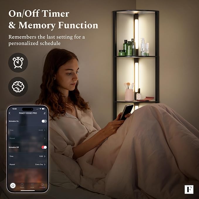 FENLO Fancy - LED Display Shelf with Dimmable Lights, LED Shelf Floor Lamps for Living Room, Sturdy Corner Shelf Curio Cabinet Display, Tall Floor Lamps with Shelves - LeafyLoom