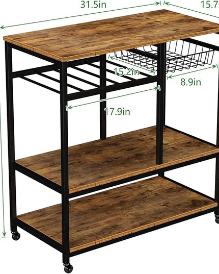 SogesGame Kitchen Cart Kitchen Baker's Rack, 3-Tier Vintage Serving Cart with Wheels Utility Cart Microwave Stand Storage Shelf Coffee Cart for Kitchen Coffee Station - LeafyLoom