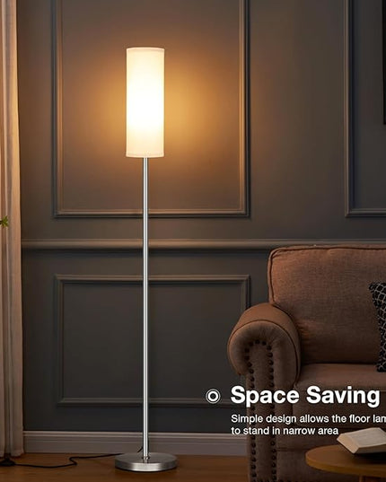 Ambimall Floor Lamp for Living Room - Pole Lamps for Bedrooms, Silver Standing Lamps with Beige Shade, 66'' Tall Lamp for Office, Minimalist Floor Lamp for Home Decor - LeafyLoom