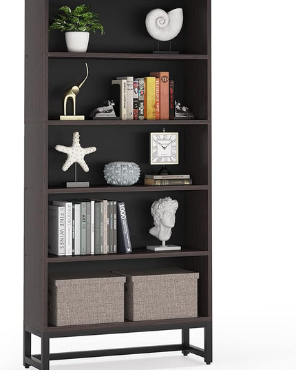 Tribesigns Tall Bookcase and Bookshelf, 70.8” Large Bookcases Organizer with 5-Tier Storage Shelves, Heavy Duty Free-Standing Library Bookshelf Shelving Unit for Living Room, Bedroom (Sandalwood) - LeafyLoom