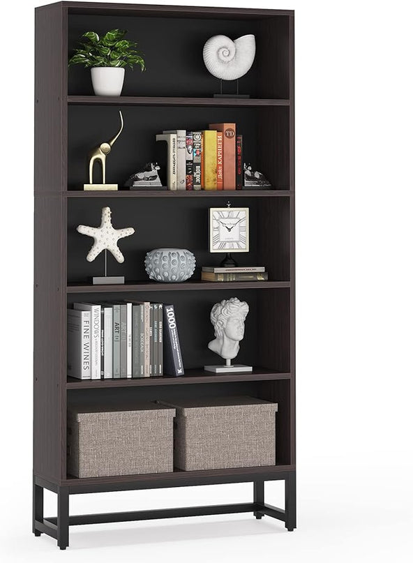 Tribesigns Tall Bookcase and Bookshelf, 70.8” Large Bookcases Organizer with 5-Tier Storage Shelves, Heavy Duty Free-Standing Library Bookshelf Shelving Unit for Living Room, Bedroom (Sandalwood) - LeafyLoom