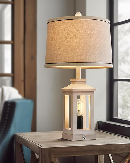 23.75" Retro Farmhouse USB C+A Ports Table Lamp Set of 2 with 3 Way Dimmable Touch Control White Nightlight Vintage Modern Lamp for Living Room Bedroom with 2 Light Sources - LeafyLoom