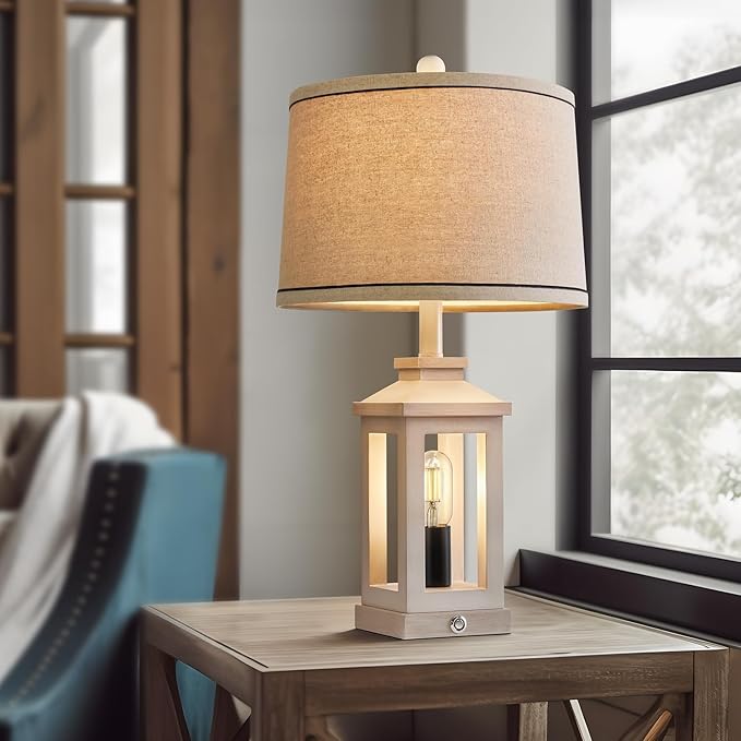 23.75" Retro Farmhouse USB C+A Ports Table Lamp Set of 2 with 3 Way Dimmable Touch Control White Nightlight Vintage Modern Lamp for Living Room Bedroom with 2 Light Sources - LeafyLoom