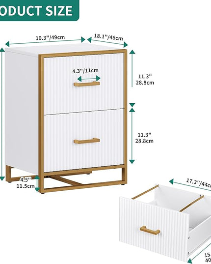 YITAHOME 2 Drawer File Cabinet, Lateral Filing Cabinet for Home Office, White and Gold - LeafyLoom
