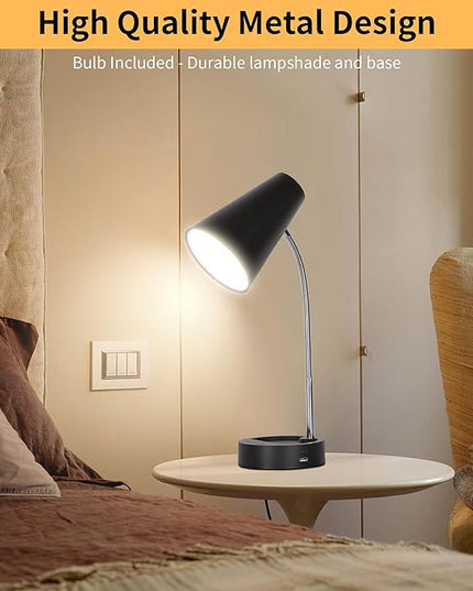 RUNTOP Desk Lamp, Black Desk Lamps for Home Office, LED Desk Light with USB Port and Type C Port, 5 Brightness Levels, 5 Color Temperatures, Flexible Gooseneck Desk Lamp, Table Lamp for Reading Study - LeafyLoom