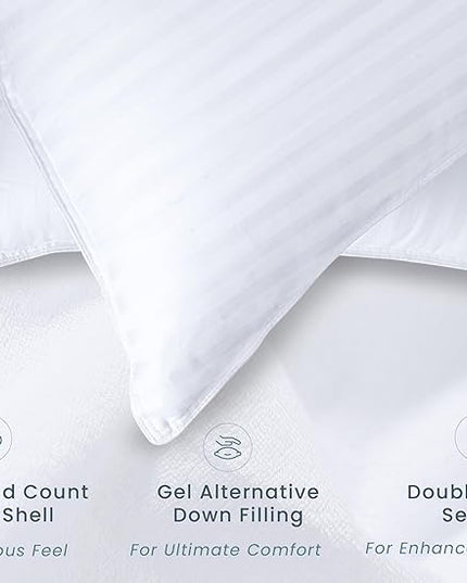 Threadmill Bed Pillows Queen Size Set of 2 | Soft Down Alternative Cooling Bed Pillow for Sleeping | Soft Pillows for Bed | 20x30 Hotel Pillow, Queen Pillows 2 Pack for Back, Stomach or Side Sleepers - LeafyLoom