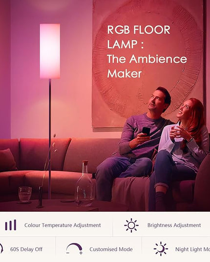 Floor Lamps for Living Room, Modern Floor Lamp with RGB LEDs Bulb,Standing Floor Lamp with App Control & Remote Control,Tall Reading Lamp for Bedroom, Living Room, White lampshade - LeafyLoom