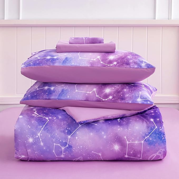 Twin Comforter Set for Girls Galaxy Bedding 7pieces, Ombre Bedding Comforter Sets Rainbow Comforter, Glitter Bedding Twin Teen Comforter Sets for Girls（Multicolor - LeafyLoom