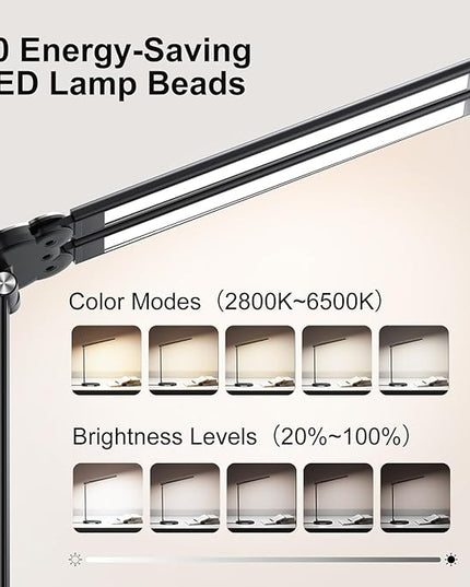 Desk Lamps for Home Office, Eye-Care LED Desk Lamp with USB Charging Port, Touch Control Table Lamp with Night Light Mode, 60 min Timer Desktop Lamp for College Dorm Room Bedroom - LeafyLoom