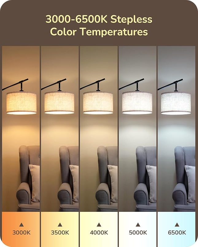 EDISHINE Modern Dimmable Floor Lamp, 63.8" Standing Lamp with Remote Control, E26 Socket, Acr Floor Lamp with Beige Shade for Bedroom, Living Room, Office, LED Bulb Included (Black) - LeafyLoom