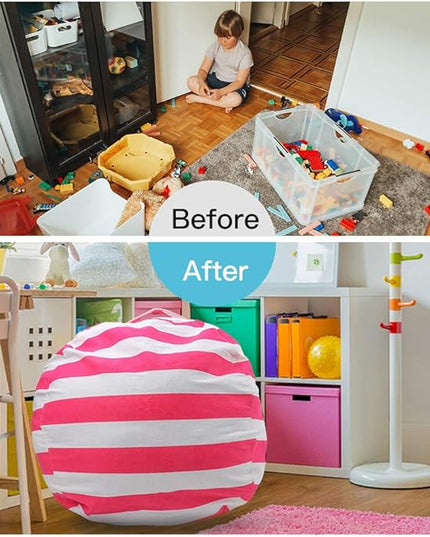 27Inch Stuffed Animal Storage Bean Bag Chairs for Kids, stuff and sit storage bean bag cover for organizing boys and girls Plush Toy Gift Christmas Gift for Kids—Pink - LeafyLoom