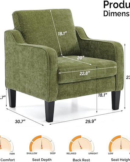 VINGLI Accent Chairs Set of 2 Living Room Chairs Olive Green Reading Chair for Bedroom Scooped Arm Chair Mid Century Modern Accent Chairs Upholstered Comfy Chair for Apartment, Waiting Room - LeafyLoom