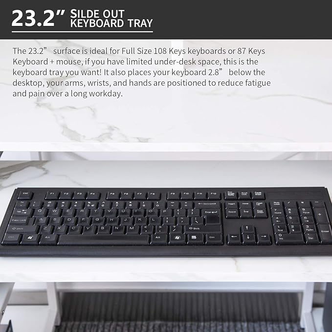 TOPSKY Compact Computer Desk with Storage Shelves/Keyboard Tray/Monitor Stand Study Table for Home Office (White marble texture., 46.5 * 19 inch) - LeafyLoom