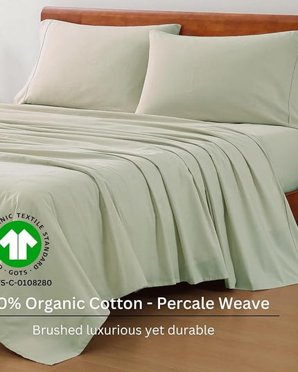 LANE LINEN 100% Organic Cotton Twin Sheets, 3Pc Twin Size Sheets, Breathable Twin Size Sheets for Boys, Luxury Hotel Sheets, 15" Deep Twin Size Fitted Sheet, Percale Weave - Mineral - LeafyLoom