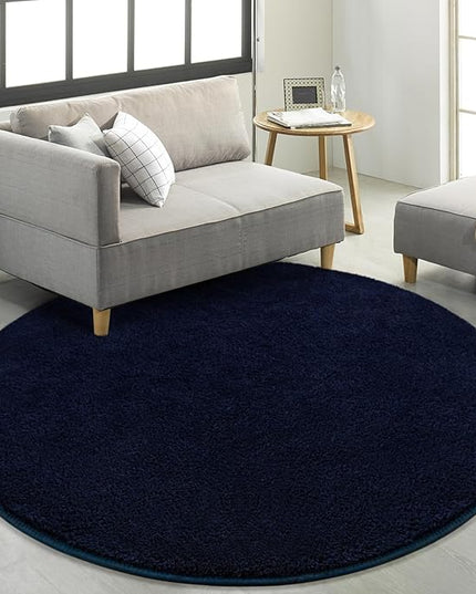 Round Area Rugs for Bedroom Living Room, 4x4 Navy Blue Super Soft Comfy Thickened Memory-Foam Indoor Circle Carpets, Modern Aesthetic Minimalist Carpet for Boys Girls Adults Nursery Home Décor - LeafyLoom