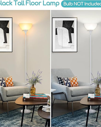 Floor Lamp, LED Standing Lamps with White Plastic Shade, White Modern Torchiere Floor Lamp, Tall Lamps for Living Room Dorm Bedroom, Rotary Switch, E26 Base, Bulb not Included, White - LeafyLoom