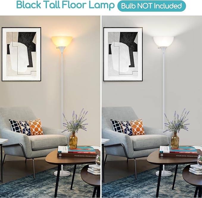 Floor Lamp, LED Standing Lamps with White Plastic Shade, White Modern Torchiere Floor Lamp, Tall Lamps for Living Room Dorm Bedroom, Rotary Switch, E26 Base, Bulb not Included, White - LeafyLoom