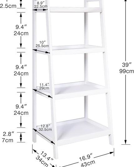 SMIBUY Ladder Shelf, 4 Tier Bamboo Bookshelf, Bathroom Storage Organizer Plant Display Stand, Freestanding Open Shelving Unit with Handles for Home Office (White) - LeafyLoom