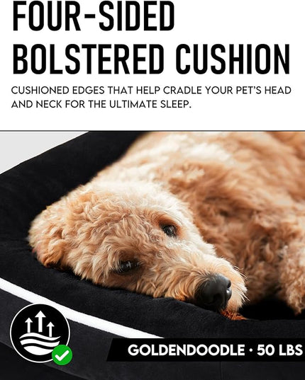 OhGeni Orthopedic Dog Bed Couch for X-Large Sized Pets with Egg Foam Support, Four-Sided Bolster Cushions, Soft Tear-Resistant Fabric, and Removable Machine Washable Plush Cover 42-Inch (Black) OhGeni