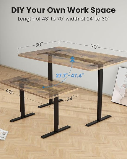 Dual Motor Standing Desk Frame- Heavy Duty Electric Desk Legs, Adjustable Desk Base, Sit Stand Up Desk Frame with Memory Controller for 43''-70'' Desktop, Home & Office DIY Workstation - LeafyLoom