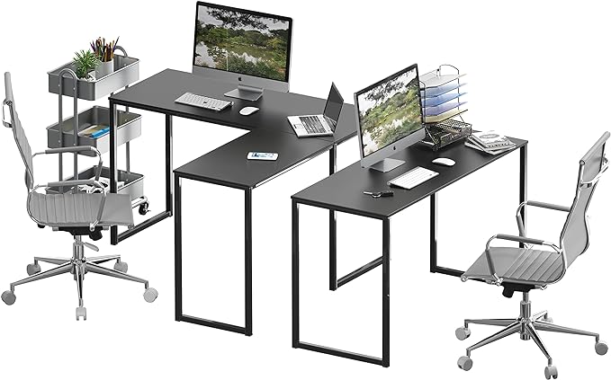 SHW 48-Inch Mission L-Shaped Home Computer Desk, Black - LeafyLoom