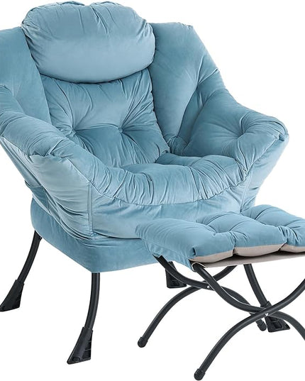 LITA Lazy Chair with Ottoman, Modern Accent Leisure Upholstered Sofa Chair, Contemporary Lounge Reading Chair with Armrests and a Side Pocket for Living Room, Bedroom & Small Space, Light Blue - LeafyLoom