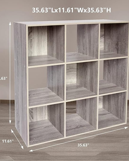 PACHIRA US 9-Cube Storage Organizer Bookshelf System, Unit Shelf, Closet Cabinet, Storage Cubes Organizer Shelves in Living Room, Bedroom, Study, Oak Grey - LeafyLoom
