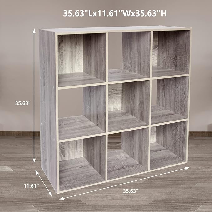 PACHIRA US 9-Cube Storage Organizer Bookshelf System, Unit Shelf, Closet Cabinet, Storage Cubes Organizer Shelves in Living Room, Bedroom, Study, Oak Grey - LeafyLoom