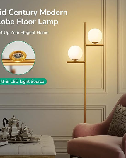EDISHINE 67.5in Mid Century Modern Globe Floor Lamp, Upgraded Dimmable Gold Standing Lamps for Living Room, Frosted Glass Shade, LED Tall Pole Lamp for Bedroom-Brass Plating - LeafyLoom
