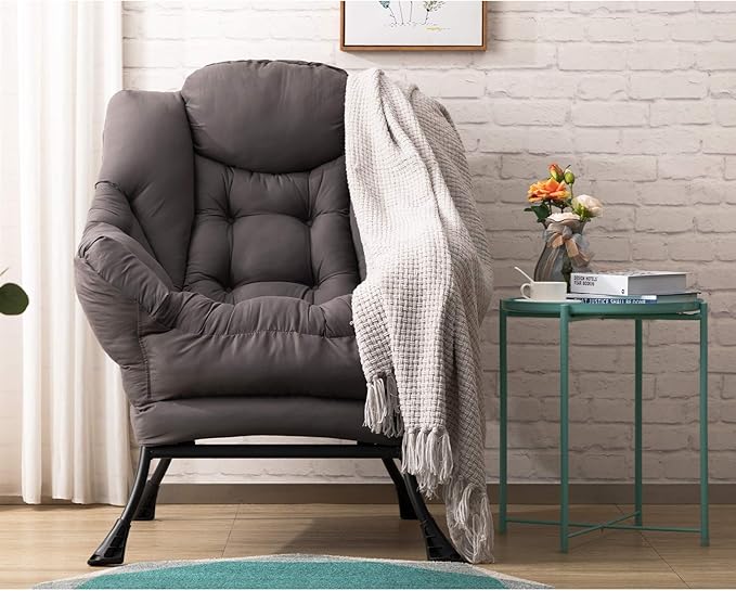 HollyHOME Modern Fabric Extra-Large Lazy Chair, Accent Oversized Comfy Reading Chair, Thick Padded Cozy Lounge Chair with Armrest, Leisure Sofa Chair for Living Room, Bedroom, Dorm, Dark Grey - LeafyLoom