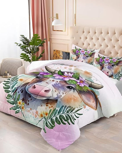 CVHOUSE Kawaii Cow Comforter Sets King for Girls Women,Kawaii Cow Bedding Sets California King Set,Cow Bedspread,Cow Duvet,Cow Bed Set,Cow Quilt Set 3 Pcs 1 Comforter and 2 Pillowcases - LeafyLoom