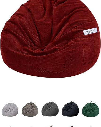 Stuffed Animal Storage Bean Bag Chair Cover (No Filler) for Kids and Adults.Soft Premium Corduroy Stuffable Beanbag for Organizing Children Plush Toys or Memory Foam Large 300L (WineRed) - LeafyLoom