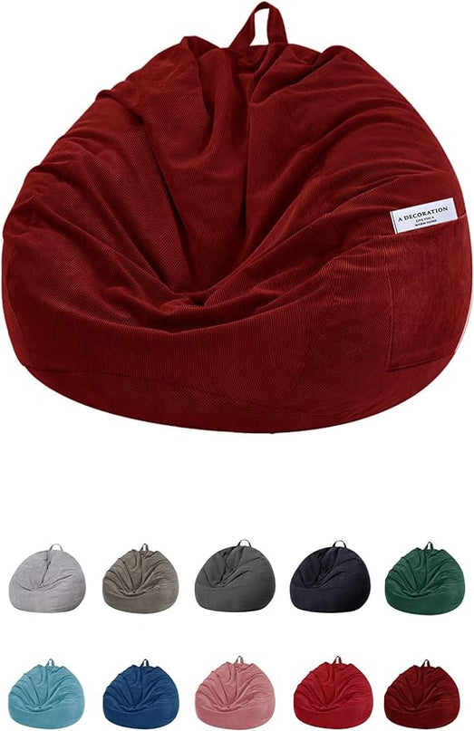 Stuffed Animal Storage Bean Bag Chair Cover (No Filler) for Kids and Adults.Soft Premium Corduroy Stuffable Beanbag for Organizing Children Plush Toys or Memory Foam Large 300L (WineRed) - LeafyLoom