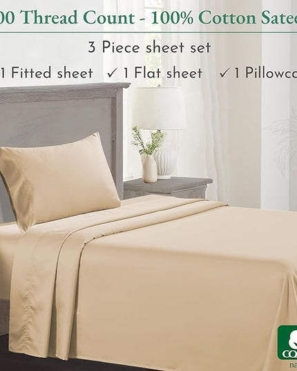 California Design Den Twin Bed Sheets 100% Cotton Sateen, 600 Thread Count, Soft, Cooling Beige Twin Sheet Set, Hotel-Quality Bedding Sheets & Pillowcases - Beige - LeafyLoom