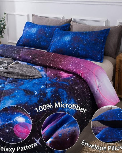 Litanika 3D Galaxy Comforter Full(79x90lnch), 3 Pieces(1 Galaxy Comforter, 2 Pillowcases), Universe Cloud Outer Space Comforter, Microfiber Bedding Set for Boys Kids - LeafyLoom