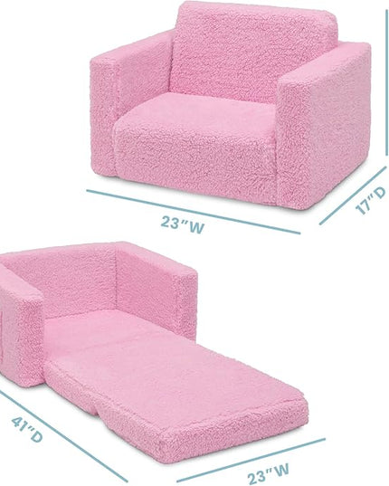 Delta Children Cozee Flip-Out Sherpa 2-in-1 Convertible Chair to Lounger for Kids, Pink - LeafyLoom