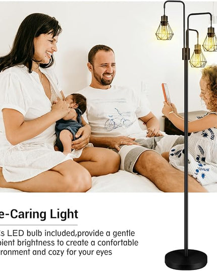 BoostArea Industrial Floor Lamp,Metal Diamond Lampshade,Modern Stand Up Lamp with 3 Light, Bulbs Not Included,Simple Design Floor Lamp for Bedroom, Living Room, Office, Kids Room, Reading - LeafyLoom